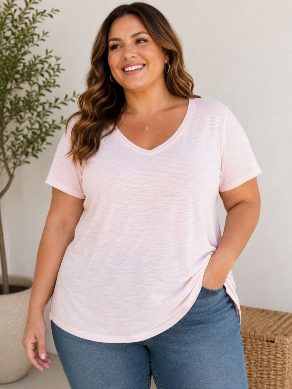 Lane Bryant Pink V-Neck Short Sleeve T-Shirt Size 18/20 100% Cotton Women’s Casu